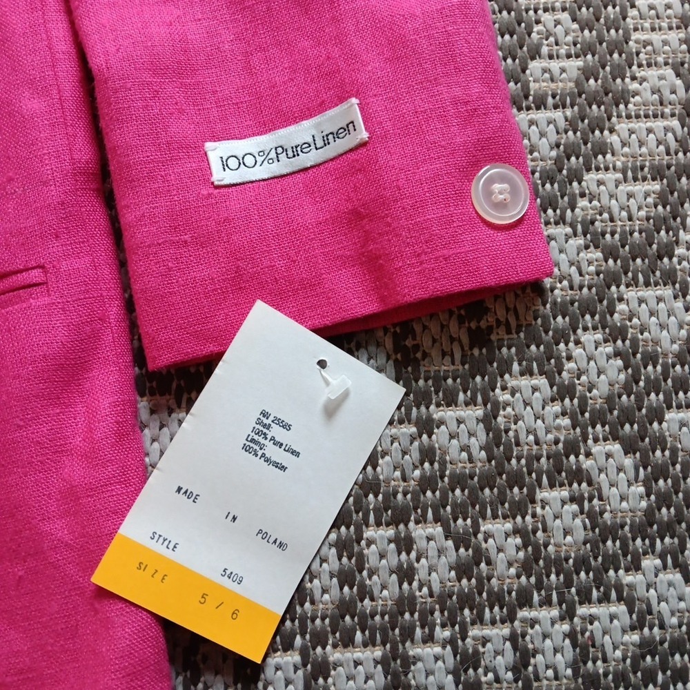 80s Vintage International Scene Hot‎ Pink Linen Blazer Sz 6 Double-Breasted Work - Picture 11 of 13